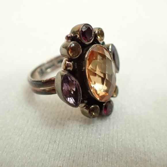 Nicky Butler NB India 925 Sterling Multi-Stone Ring Sz 9 Amethyst Citrine Garnet - Picture 7 of 7